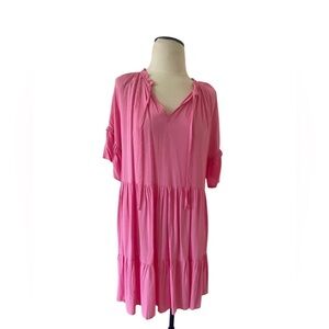 Pink tiered ruffle dress drop waist #party #boho NEW Petal & Pup V-neck pockets